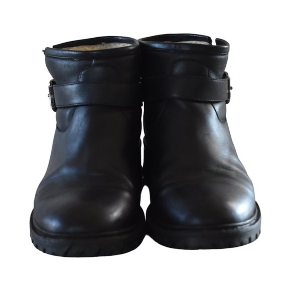 Fendi Shearling Lines Black Leather Moto Ankle Boots Boots / Booties w Lug Soles - Picture 3 of 12